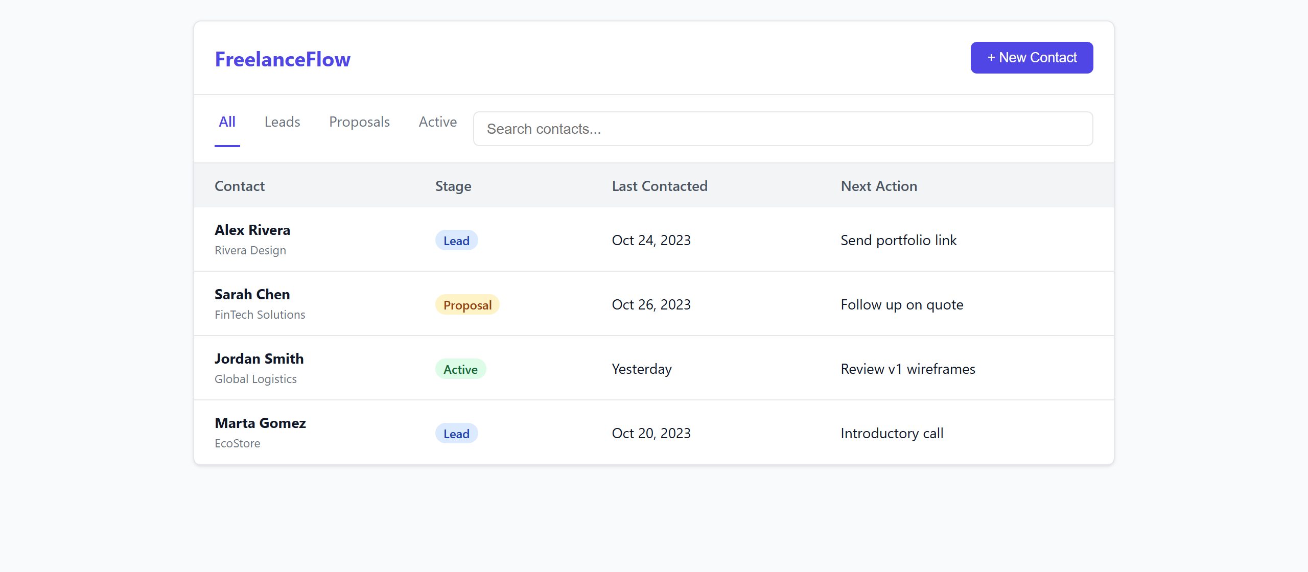 FreelanceFlow, the interface generated from the prompt shown on its page