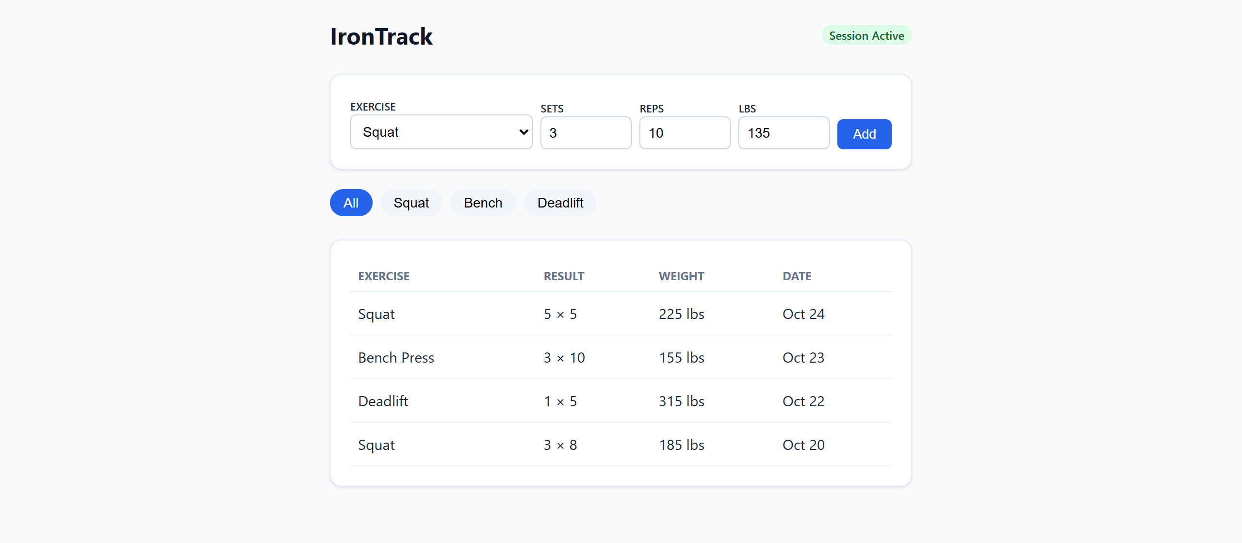 The IronTrack interface as generated
