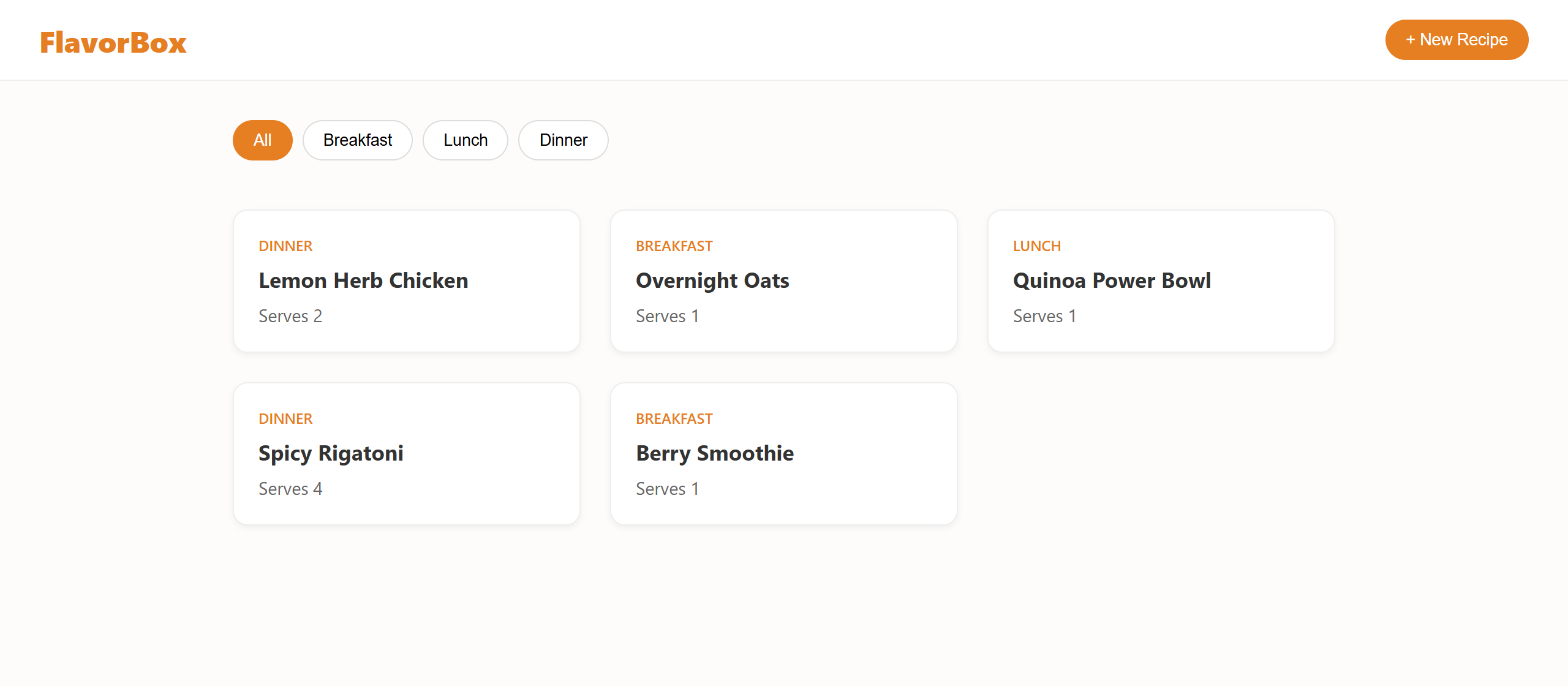 The FlavorBox interface as generated